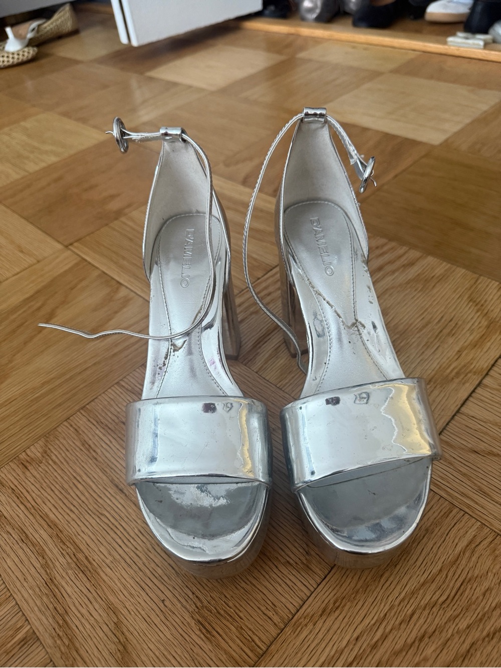 Silver Metallic Ankle-Strap Platform Heels
